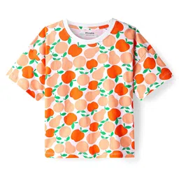 Honeyhap Premium100% Cotton Knit Half Sleeves Co-ords Shorts Night Suit with Bio Finish & Fruits Print - Bright White Cantaloupe & Carrot image 4
