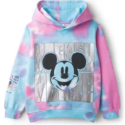 Pine Kids Disney Terry Knit Full Sleeves Tie & Dyed Hooded Sweatshirt With Mickey Mouse Graphics & Foil Print - Multicolour image 4