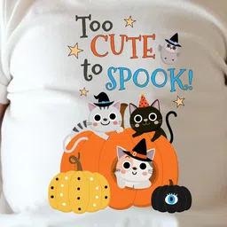 KNITROOT Cotton Lycra Knit Halloween Theme Half Sleeves Too Cute To Spook Text Printed Tee - White image 5