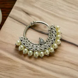Opal Touch Rhodium-Plated Cubic Zirconia Studded Ring Nosepin image 2