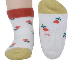 Baby Moo Pack Of 5 Floral Printed  Anti Skid Socks - Peach & White image 5