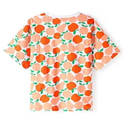 Honeyhap Premium100% Cotton Knit Half Sleeves Co-ords Shorts Night Suit with Bio Finish & Fruits Print - Bright White Cantaloupe & Carrot image 5