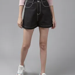 KASSUALLY Women Black High-Rise Outdoor Denim Shorts-picture-13
