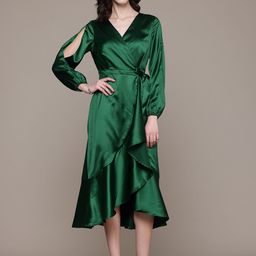 Label Ritu Kumar Slit Sleeve Satin Midi Wrap Dress-picture-34