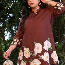 Instafab Plus Women Plus Size Floral Printed Kurta with Palazzos image 3