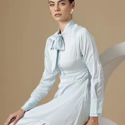 Chemistry Tie-Up Neck Satin A-Line Dress-image-2