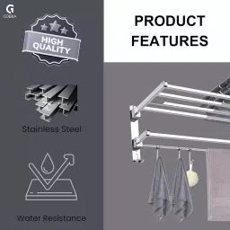 Goeka Folding Towel Holder Rack 61x61x5 cm Chrome Color Stainless Steel for Bathrooms image 4
