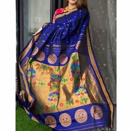 KALINI Woven Design Zari Block Print Saree image 4