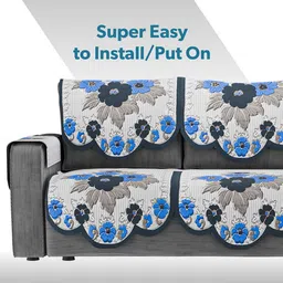 Kuber Industries White & Blue Printed Cotton Sofa Cover With Arms image 5