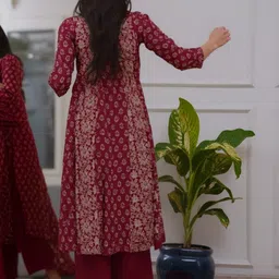 GoSriKi Women Ethnic Motifs Printed Regular Kurta with Trousers & With Dupatta image 2