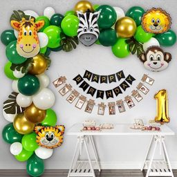 Bubble Trouble Jungle Theme 1st Happy Birthday Decoration Item - Pack of 69-picture-25