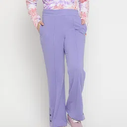 Lil Tomatoes  Cotton  Looper Solid Flared Track Pant - Lavender-image-5