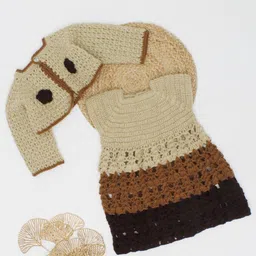 Woonie Full Sleeves Flower Detailed Jacket With Color Blocked Designed Flared Sweater Dress - Beige-image-24