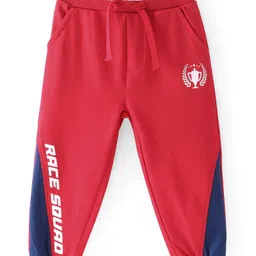 Babyhug Cotton Looper Jogger Fit Full Length Track Pant Text Print - Red-picture-13