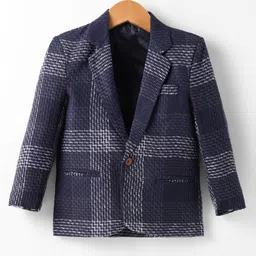 Rikidoos Cotton Full Sleeves Checked Textured Blazer - Navy Blue-picture-12