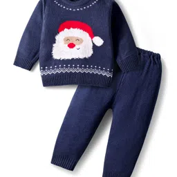 Babyhug Knit Full Sleeves Sweater Set with Santa Design - Navy Blue-image-42