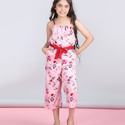 StyleStone Woven Sleeveless Floral Printed Jumpsuit - Pink & Red-picture-38