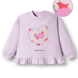 Mark & Mia Terry Knit Full Sleeves Oversized Sweatshirt With Animal Print & Lace Detailing - Pink-picture-23