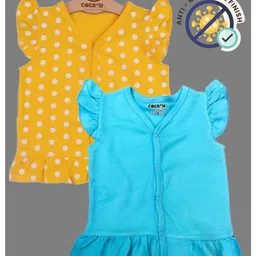 COCOON ORGANICS 100% Cotton Knit Pack Of 2 Frill Sleeves Polka Dots Printed & Solid Jhablas - Yellow & Sky Blue-picture-27