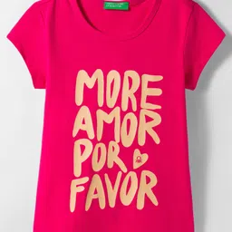 UCB 100% Cotton Knit Half Sleeves T-Shirt with Text Print - Dark Pink-picture-27