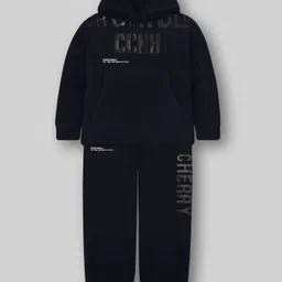 Cherry Crumble By Nitt Hyman Knit Full Sleeves Typography Printed WInter Unisex Hooded Sweatshirt & Joggers Set - Navy Blue-picture-20