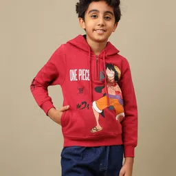 Kidsville Knit One Piece Featuring Full Sleeves Luffy Printed Winter Hoodie - Red-picture-13