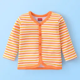 Babyhug 100% Cotton Knit Full Sleeves Front Open Vests Stripes & Animal Print Pack of 3 - Orange Green & White image 2