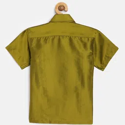 THANGAMAGAN Viscose Half Sleeves Soild Lining Shirt - Olive Green image 3