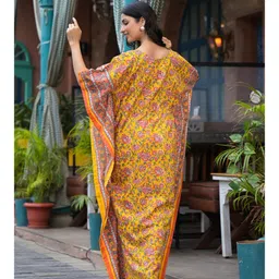 Aujjessa Cotton Batwing Sleeves Floral Printed Maternity Kaftan With Concealed Zipper Nursing Access - Yellow Multi image 3