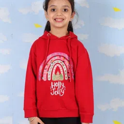 The Mom Store Cotton Knit Christmas Theme Pack Of 2 Full Sleeves Unicorn & Typography Printed Light Winterwear Hooded Sweatshirts - Multi Colour image 3