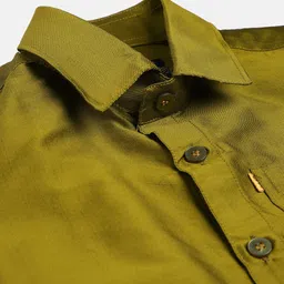 THANGAMAGAN Viscose Half Sleeves Soild Lining Shirt - Olive Green image 4