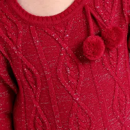 Babyhug Full Sleeves Solid Sweater Tassel & Glitter Detailing- Red image 4
