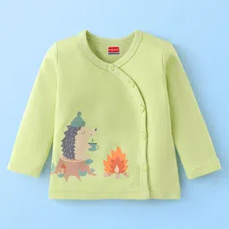 Babyhug 100% Cotton Knit Full Sleeves Front Open Vests Stripes & Animal Print Pack of 3 - Orange Green & White image 4