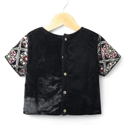 Pine Kids Woven Half Sleeves Choli Lehenga Set with Dupatta Floral Embroidery & Sequin Detailing -Red & Black image 4