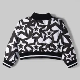OLLINGTON ST. 100% Cotton Full Sleeves Star Printed Bomber Jacket & Joggers Set - Black image 4