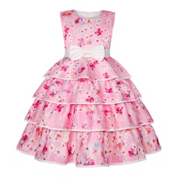 YK Girls Floral Printed Round Neck Sleeveless Layered A-Line Dress Comes with a belt-image-71