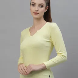 Friskers Yellow Cotton Rib V-Neck Regular Top image 3