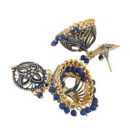 ANIKAS CREATION Blue & Gold-Plated Dome Shaped Jhumkas image 2