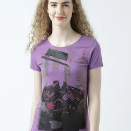 Huetrap Women Lavender Printed Round Neck T-shirt image 1
