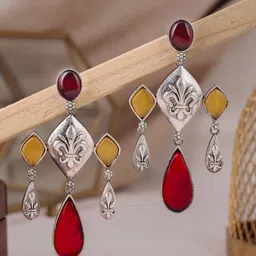 MODE & MINIMAL Silver-Plated Artificial Stones Studded Teardrop Shaped Drop Earrings-picture-12