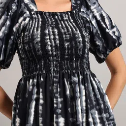 Femvy Tie & Dyed Printed Smocked Square Neck Fit And Flare Dress image 2