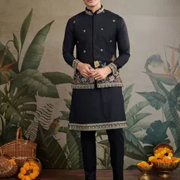 ODETTE Embroidered Stitched Thread Work Kurta With Jacket-image-48