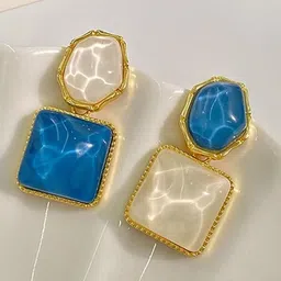 SUBHAGALANKAR Gold-Plated Square Artificial Stones Studded Drop Earrings image 2