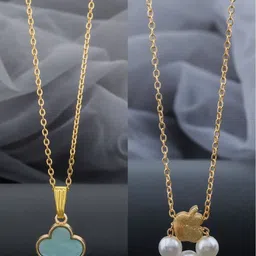 Birado Jewellery Set Of 2 Gold-Plated Floral Shaped Enamelled Pendants With Chains-picture-43