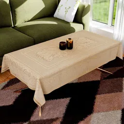 Myntra Elegant Homes Gold-Toned Floral Self Design 4-Seater Cotton Centre Table Cover-image-13