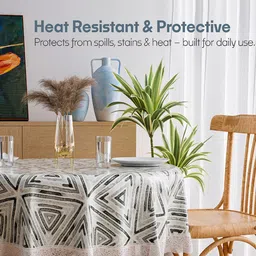 Kuber Industries Black Geometric Printed Waterproof Plastic Round 4-Seater Table Cover image 2