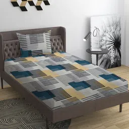YaAkholic Grey 210 TC Single Bedsheet with 1 Pillow Covers-image-1