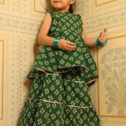 YK Girls Floral Printed Tiered Kurta with Sharara-picture-16