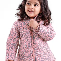 Babyhug Woven Full Sleeves Hooded Quilted Jacket Leopard Print - Pink-picture-18