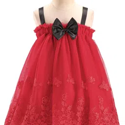 Babyhug Sleeveless Party Wear Dress With Floral Embroidery & Bow Applique - Red-picture-23